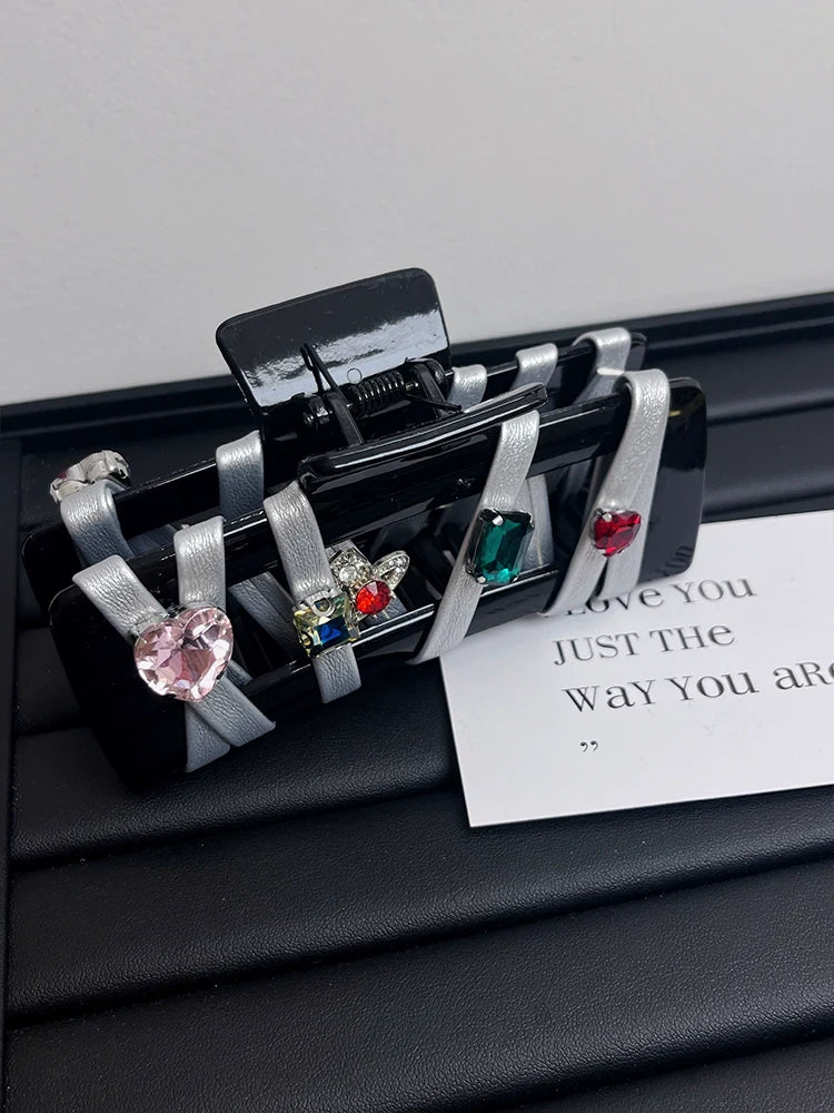 Manha Edgy Rhinestone Claw Clip - Colorful Gemstone Inlaid Claw Clip