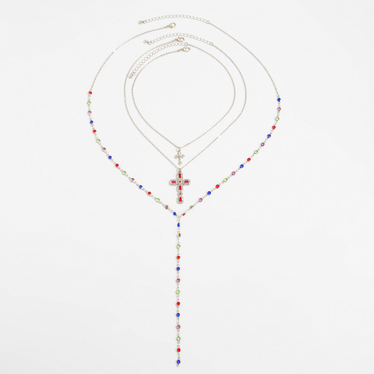 Brynlee Layered Tassel Cross Necklace - Style 2 - Silver [9YJ2BMGT]