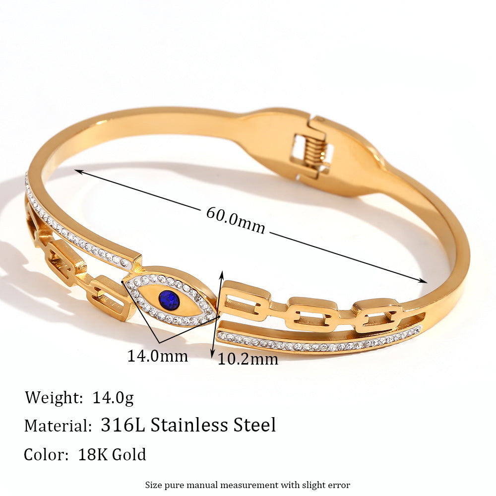 Roman Golden Eye Chain Bracelet - Double-Layer Cut Chain Evil Eye Spring Buckle Bracelet - Gold [A61J8ARP]