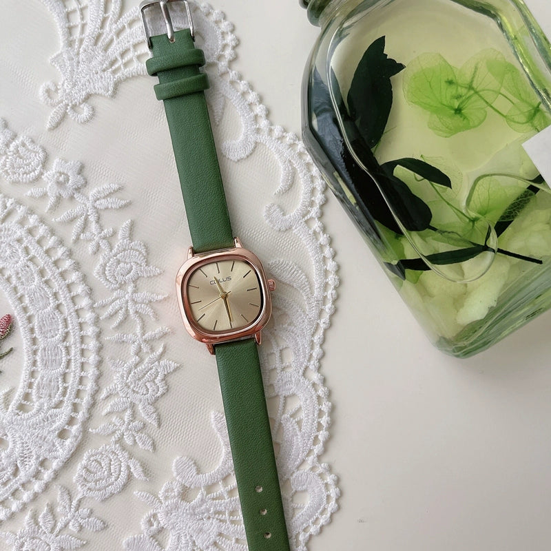 Jayleigh Forest Square Watch - Green Faux Leather Strap [4NFLUSQ9]