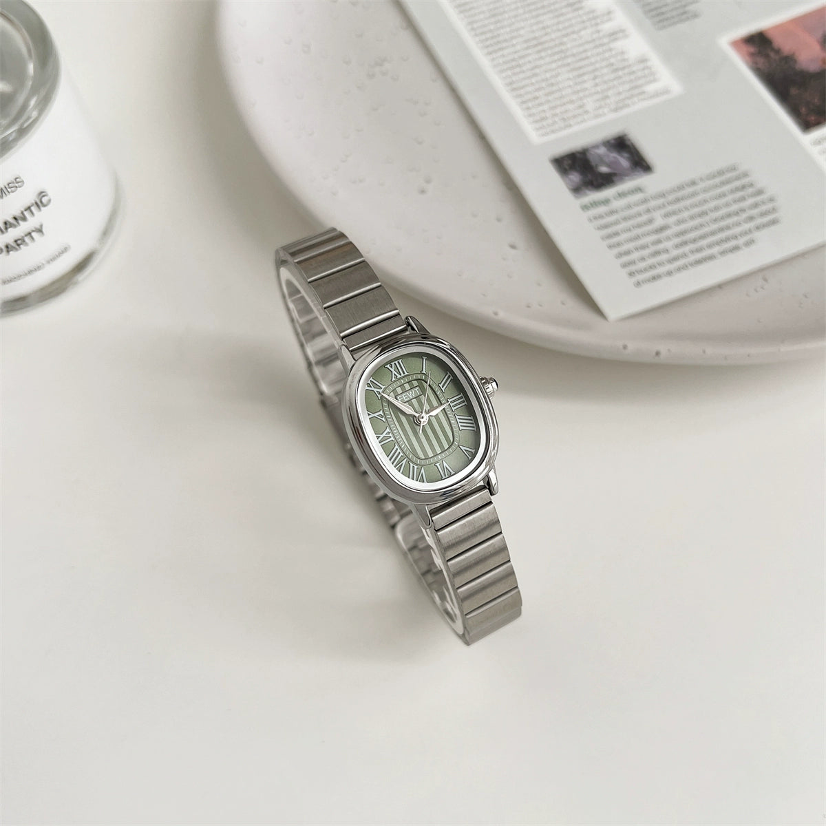 Alizae Petite Roman Watch - Bamboo Joint Band Green Dial [Z5QRSSNG]