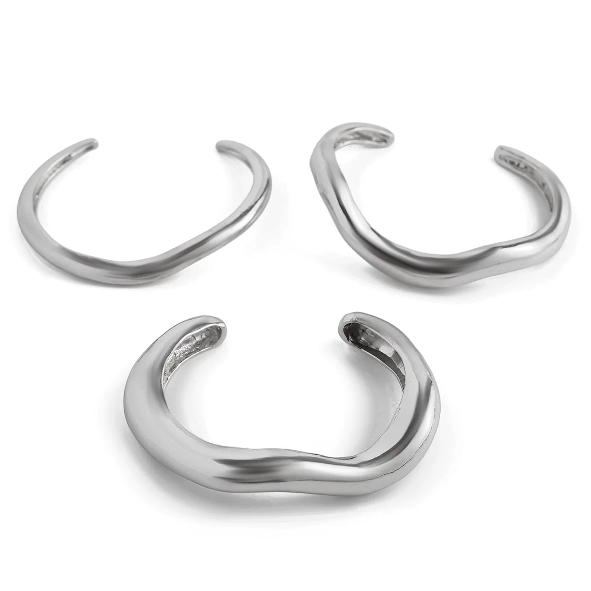 Vianney Irregular Metal Bangle Set - Silver