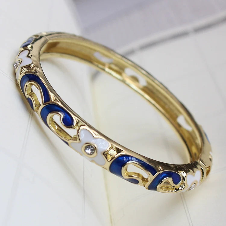 Sunshine Lotus Enamel Bracelet - Dark Blue Intertwined
