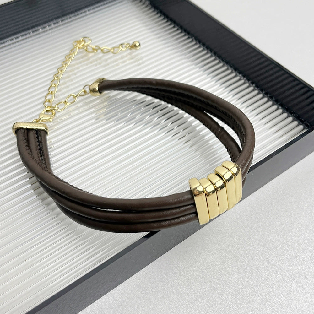 Angelina Layered Leather Choker - Leather Choker [EX10U1RX]