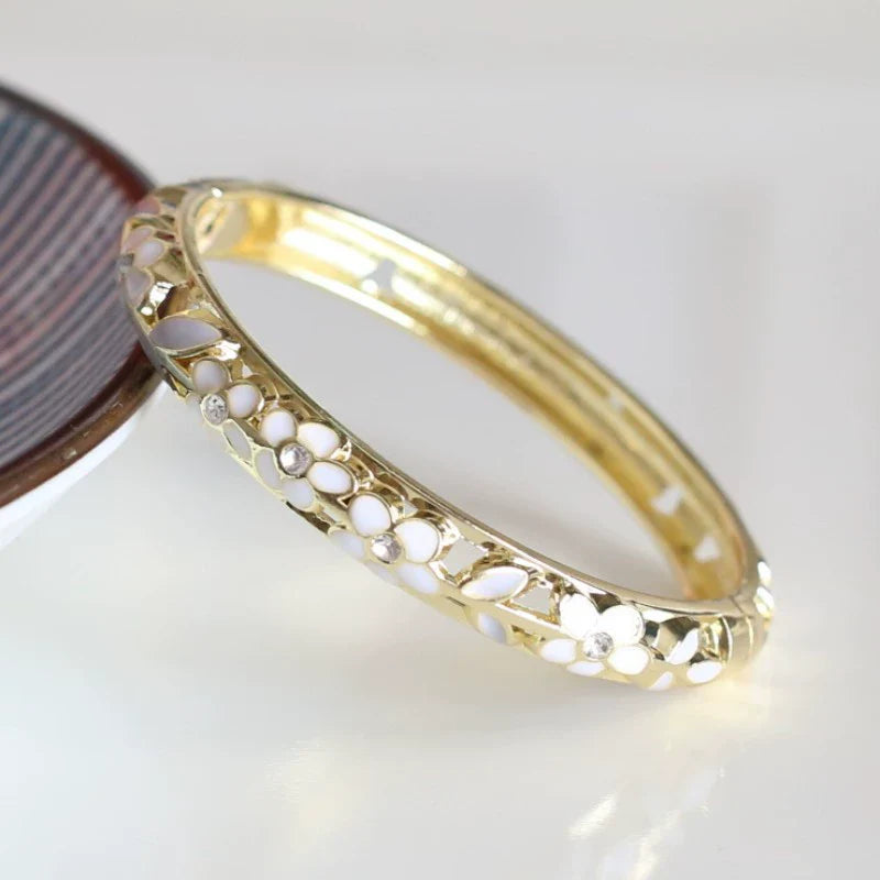 Lynn Floral Enamel Bangle - White