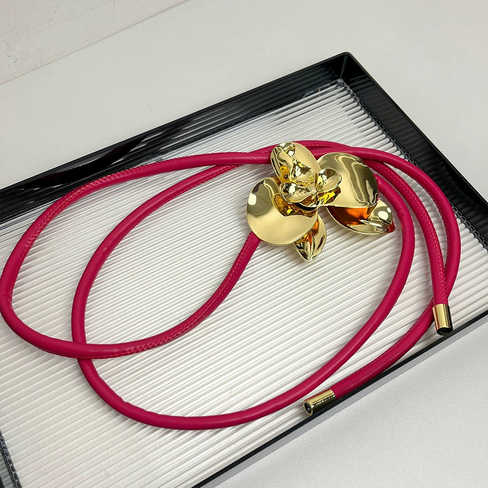 Emorie Tulip Faux Leather Belt - Rose Red [KH8XDPN1]