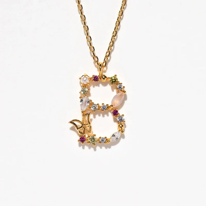 Joelle Golden Butterfly Initial Necklace - B Initial