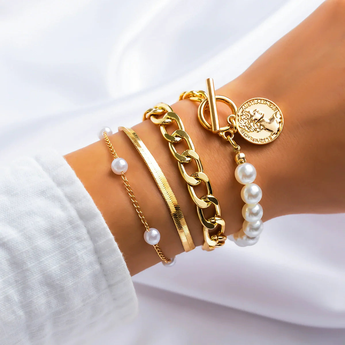 Tylah Layered Pearl Bracelet Set - Gold Set Style Four