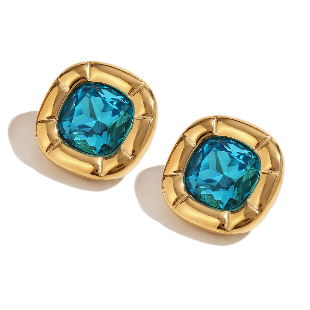 Amayra Zircon Bloom Jewelry - Stud Earrings - Gold Blue Zircon [F95S5Z0A]