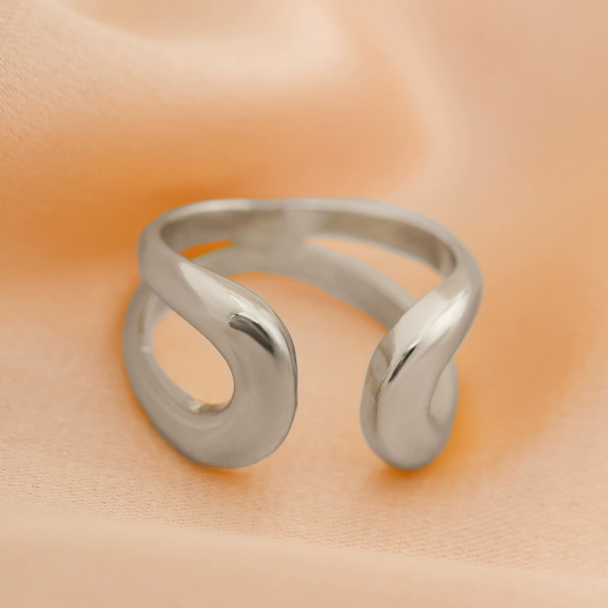 Katy Liquid Metal Open Ring - Design 05 - Silver Tone [8R7790B5]