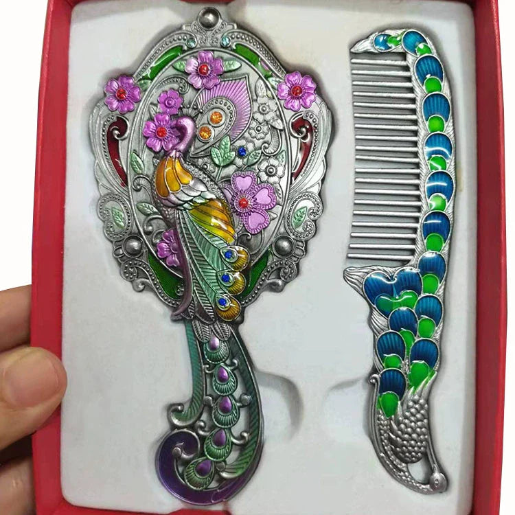 Hillary Vintage Mirror Set - Pewter Single Phoenix - Red Box
