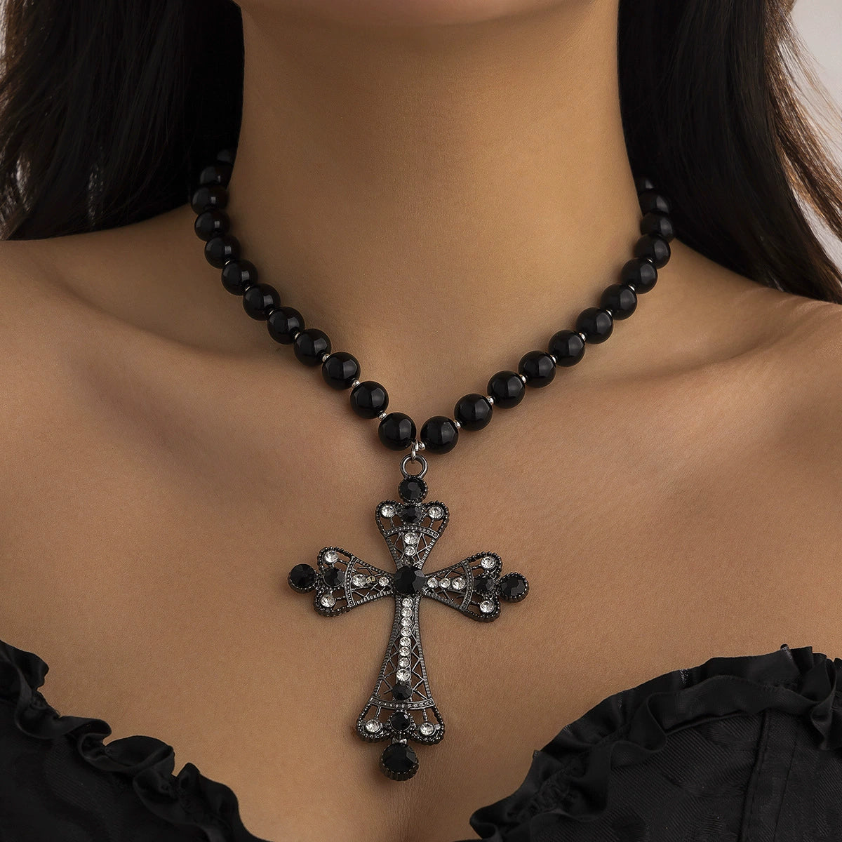 Ameenah Layered Cyberpunk Necklace - 01 White K + Black [45QMI4YJ]