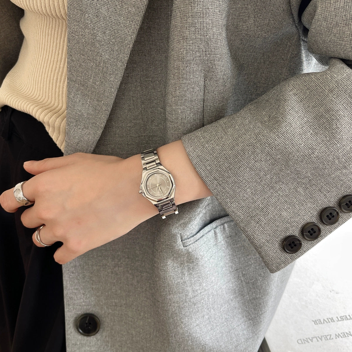 Aime Polished Steel Watch - Smoke Gray [FNEKQV7A]