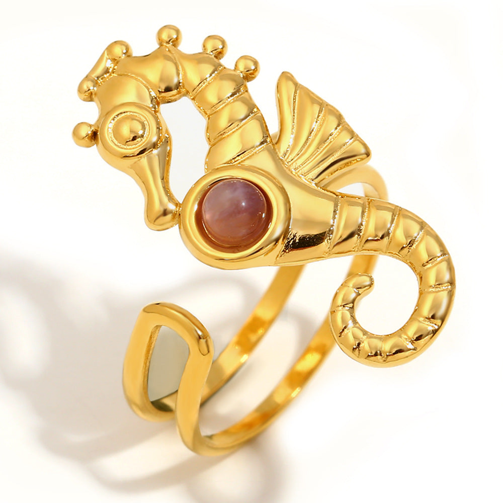 Isabel Gold Seahorse Ring - Seahorse Ruby Open Ring - Gold [XH3G4QWL]