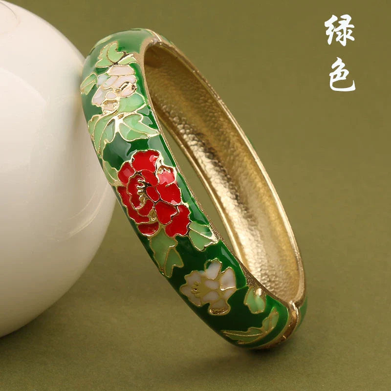 Lana Chinoiserie Floral Bangle - Green (15mm)