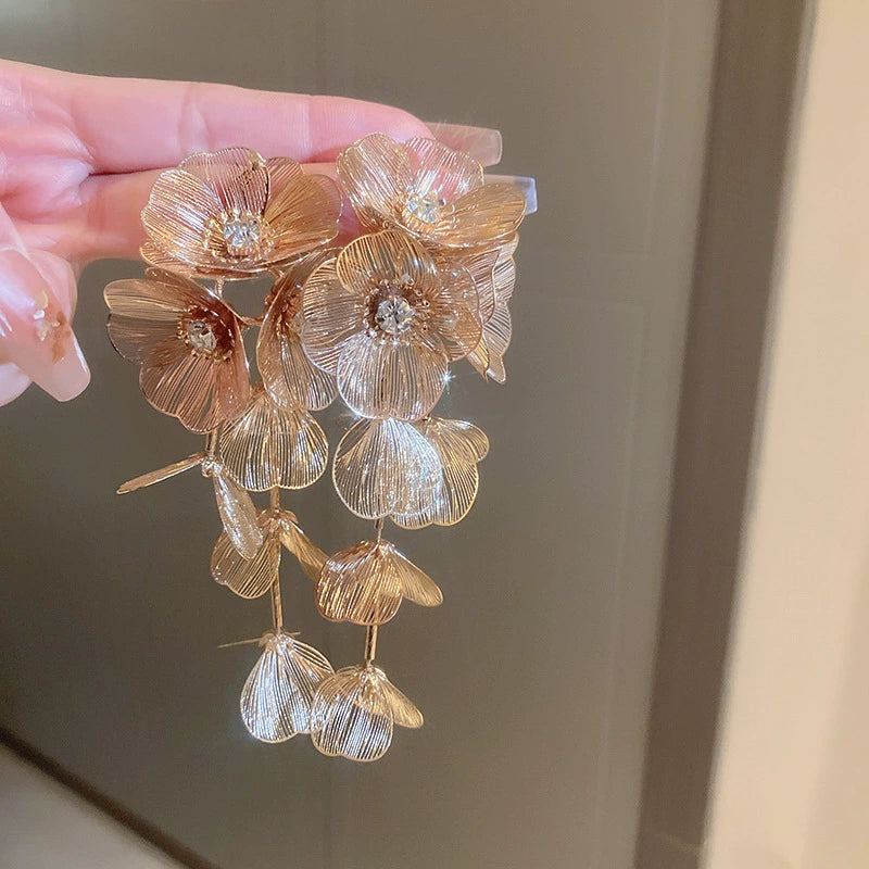Marguerite Organza Tassel Jewelry - Gold Earrings [20FPE6BL]