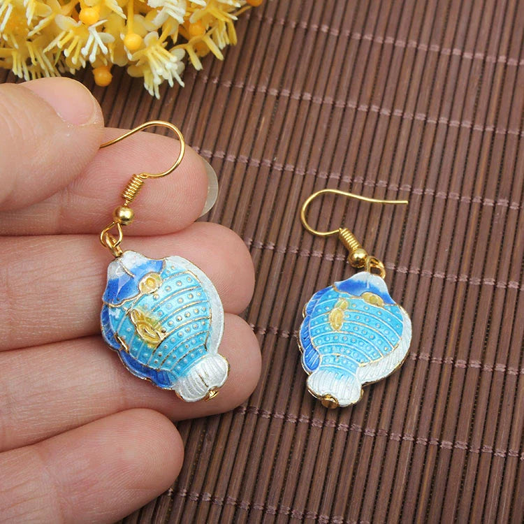 Adia Vintage Enamel Drop Earrings - Light Blue Fish