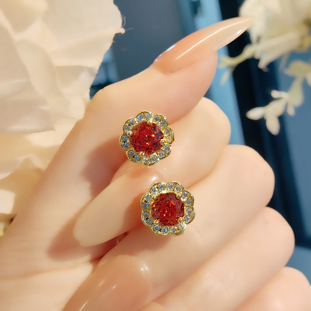 Mayleen Rose Gemstone Jewelry Set - China Red Earrings [5MUCNRM3]
