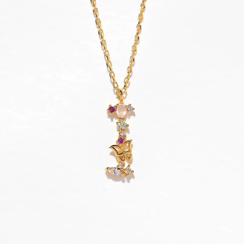 Joelle Golden Butterfly Initial Necklace - I Initial