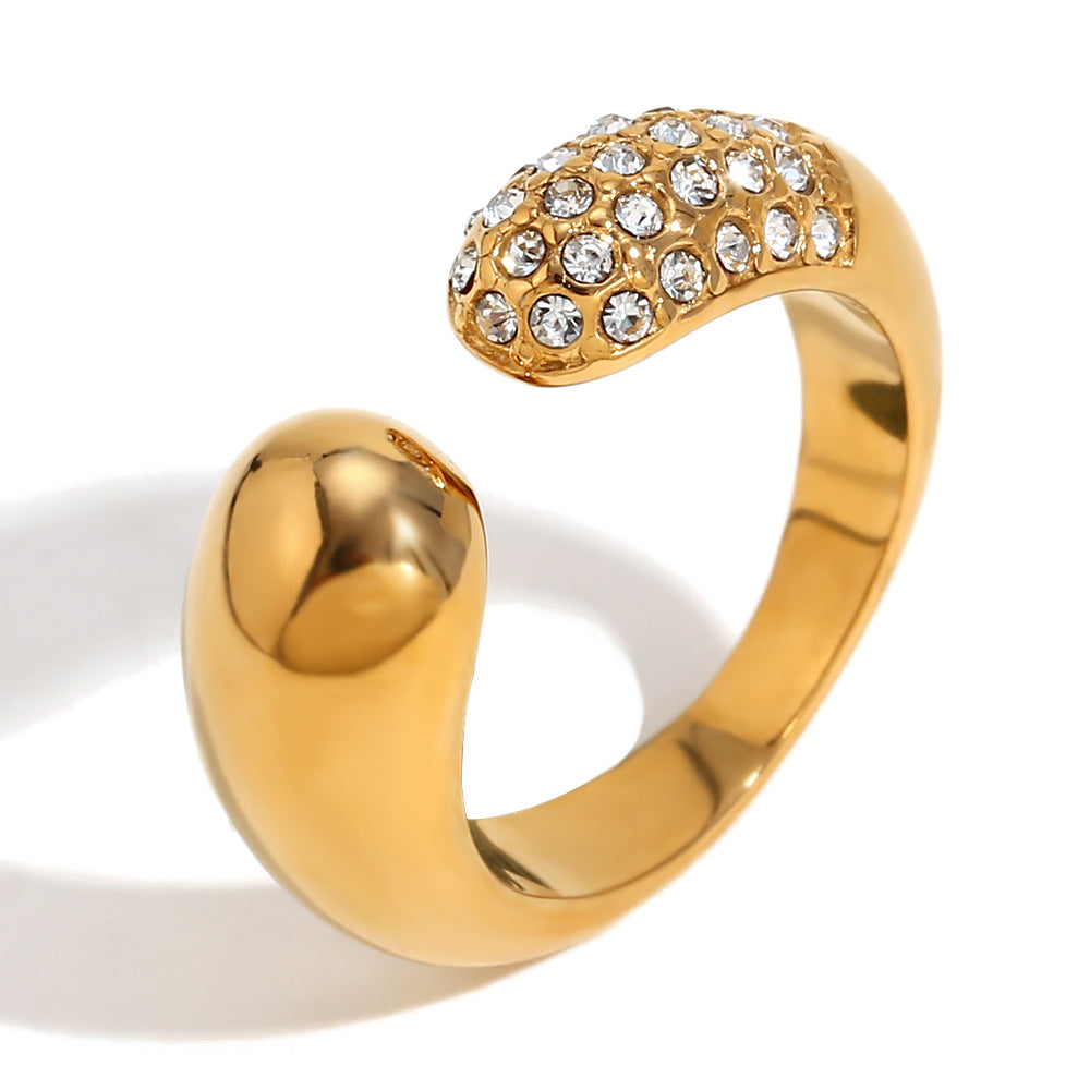 Vicky Gold Hammered Flower Ring - Diamond Snake Open Ring - Gold [99AR0PW6]