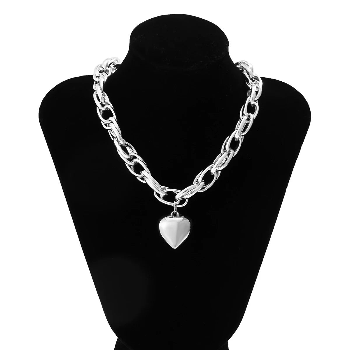 Mailyn Chunky Heart Cross Necklace - Silver