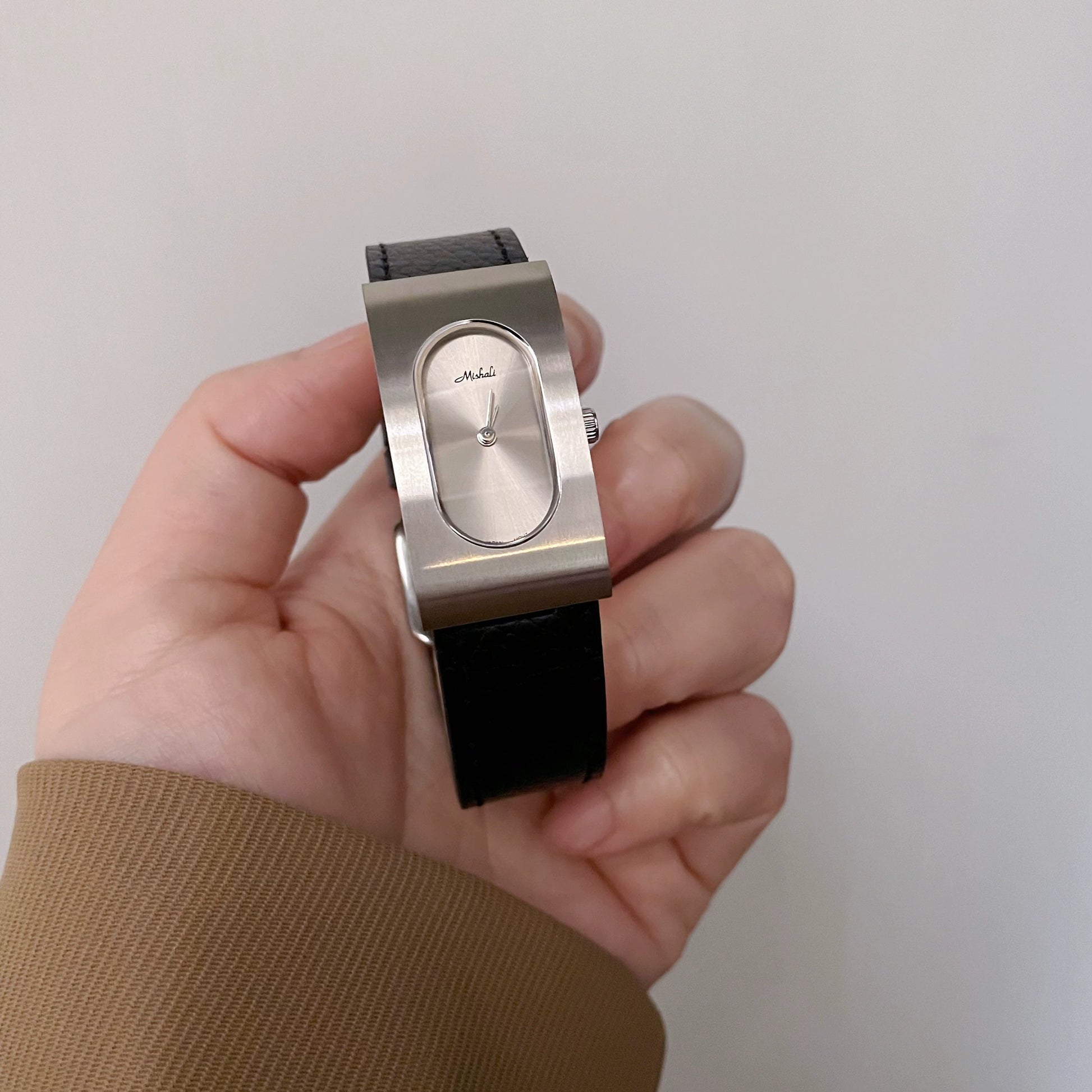 Suzie Vintage Square Watch - Black Strap Silver Case [QOB2BJ21]