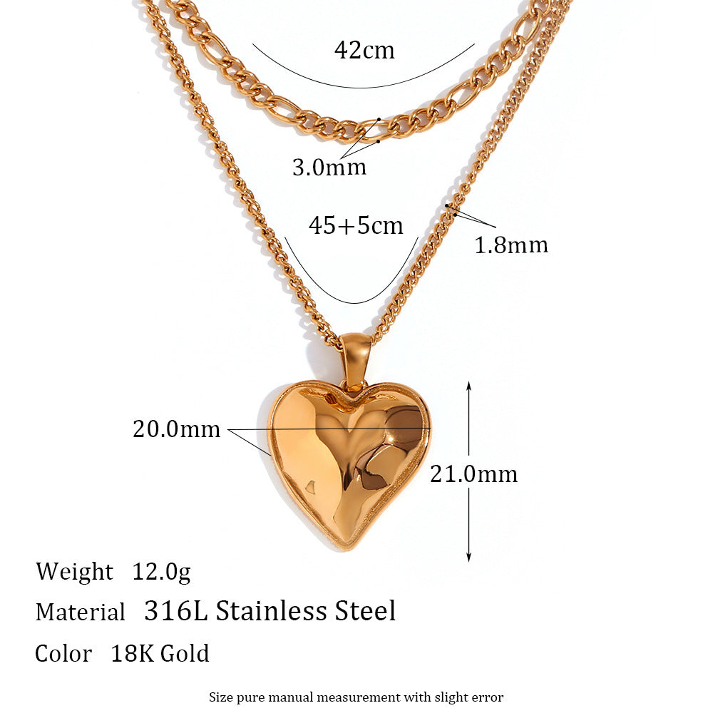 Chantal Layered Celestial Necklace - Double Layered Peach Heart Pendant Necklace - Gold [YWT5AEA1]