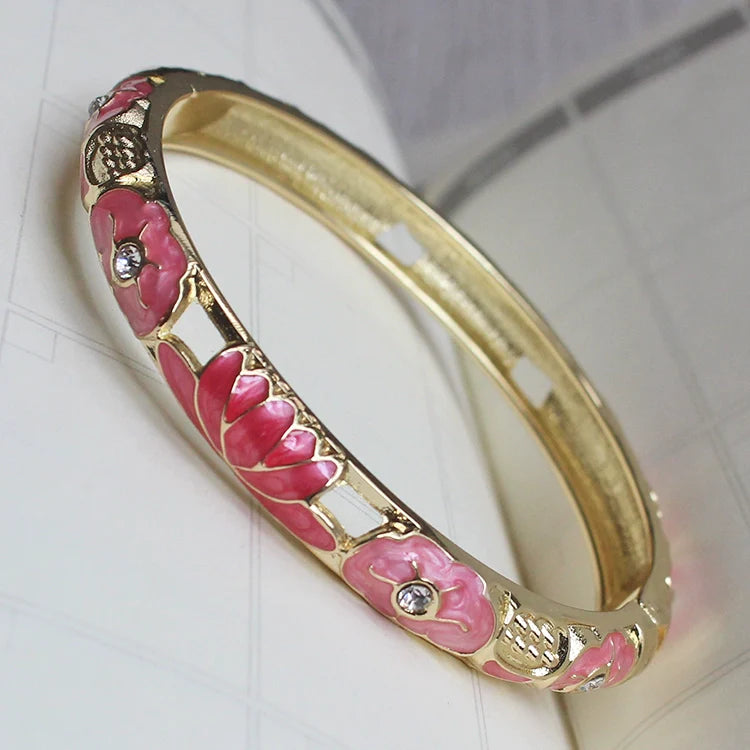 Sunshine Lotus Enamel Bracelet - Pink Lotus