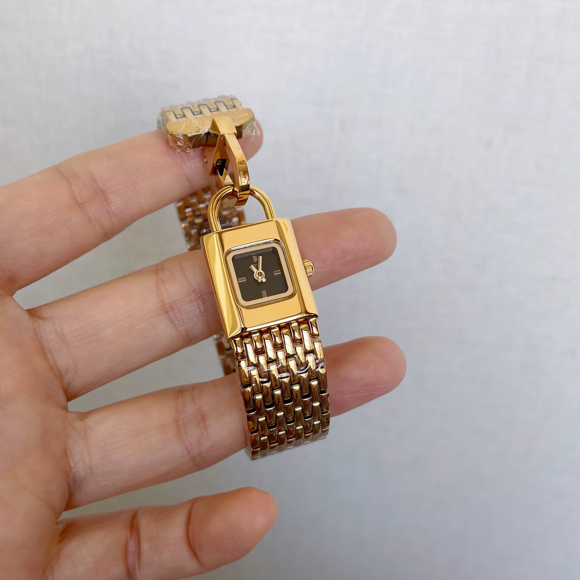 Joleen Lock Charm Bracelet Watch - Gold Black Dial