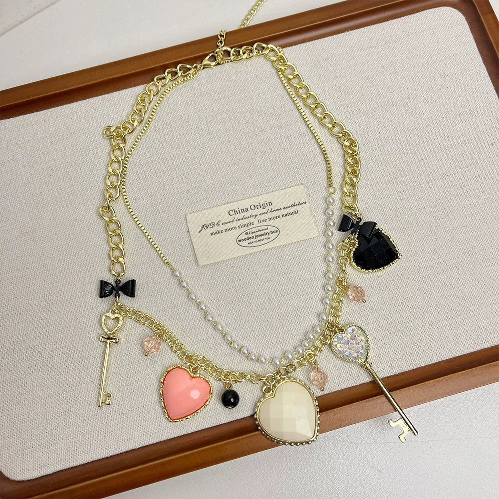 Shahd Regal Heart Layered Necklace - Heart Double-Layer Necklace [DB00JDI4]