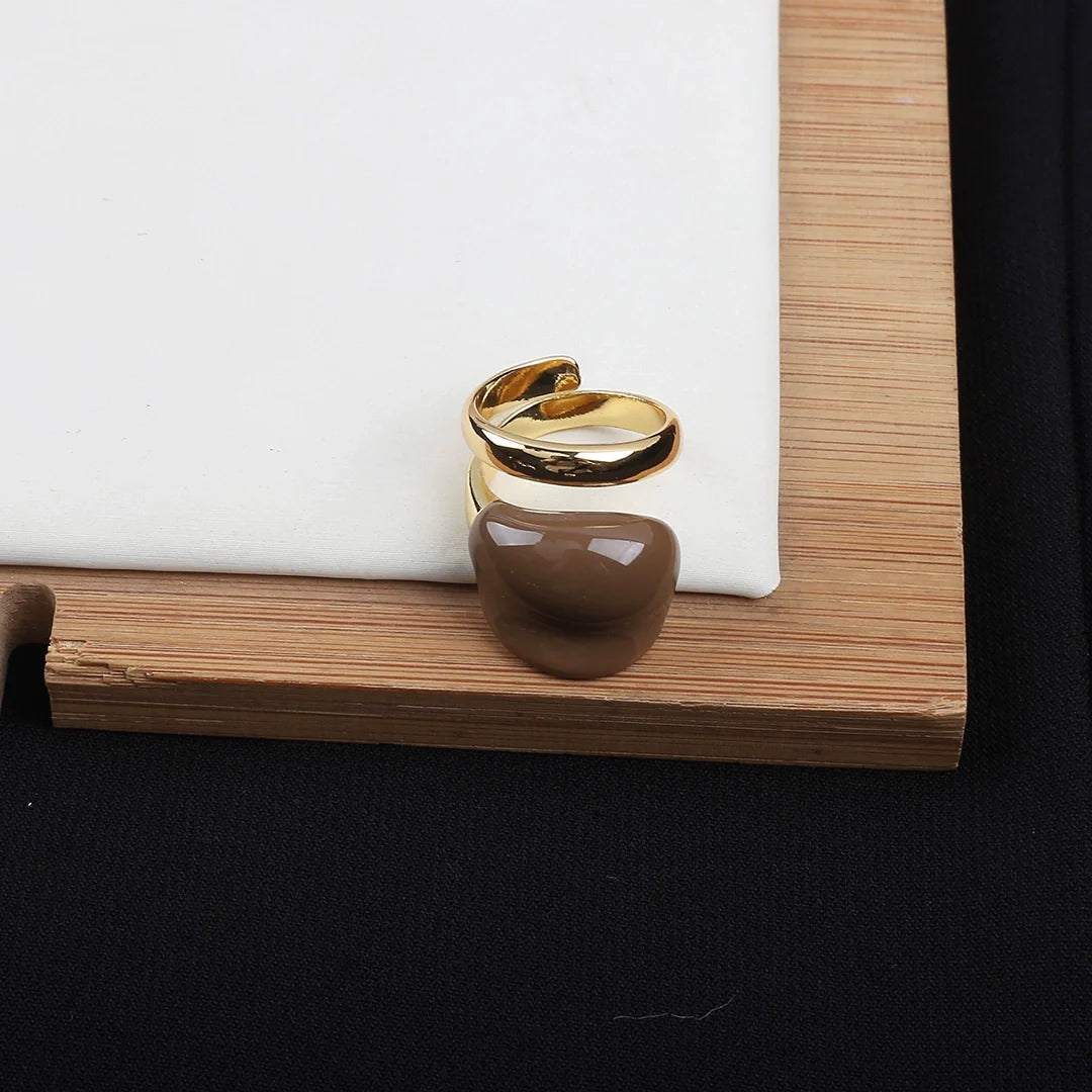 Holley Retro Color-Block Ring - Chocolate + Gold