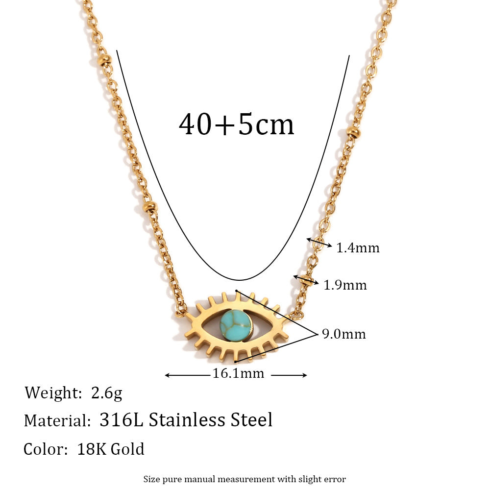 Jean Dainty Stone Necklace - Mini Turquoise Eye Pendant - Gold [ZFPNTH3P]
