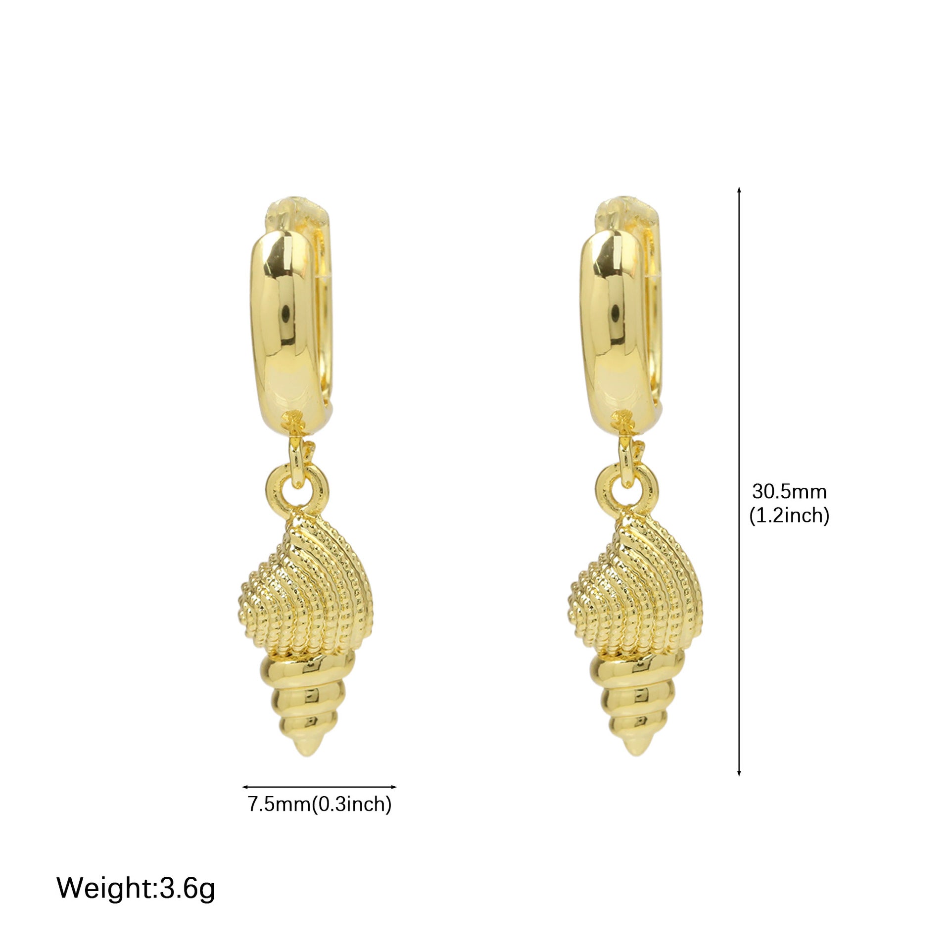 Siham Gold Conch Drop Earrings - Style 1 [0ASG0DBY]