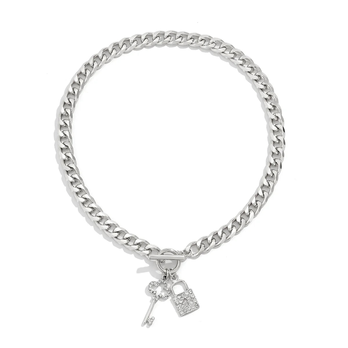 Taylee Rhinestone Lock Set - Necklace Silver