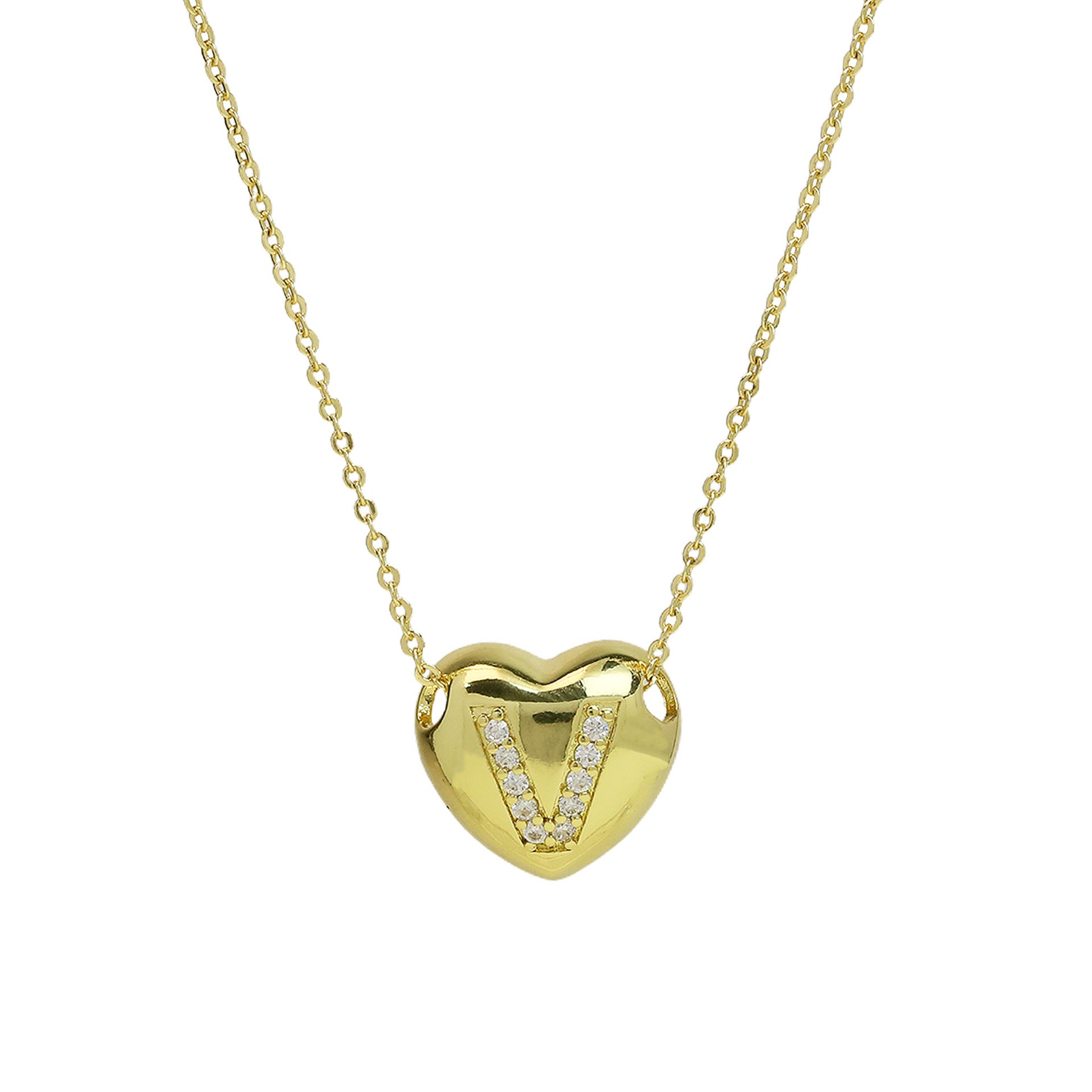 Una Heart Initial Necklace - Letter V [4QAROL7N]