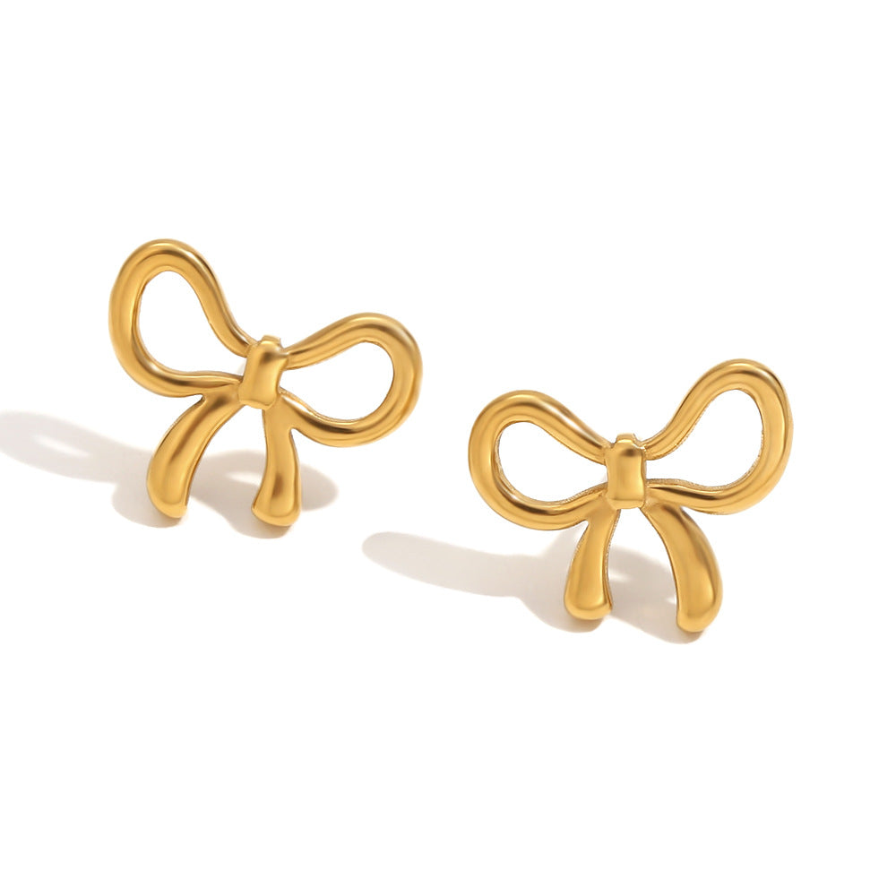 Chavy Sweet Bow Adornment Set - Simple Sweet Bow Stud Earrings - Gold [VA5ASTRW]