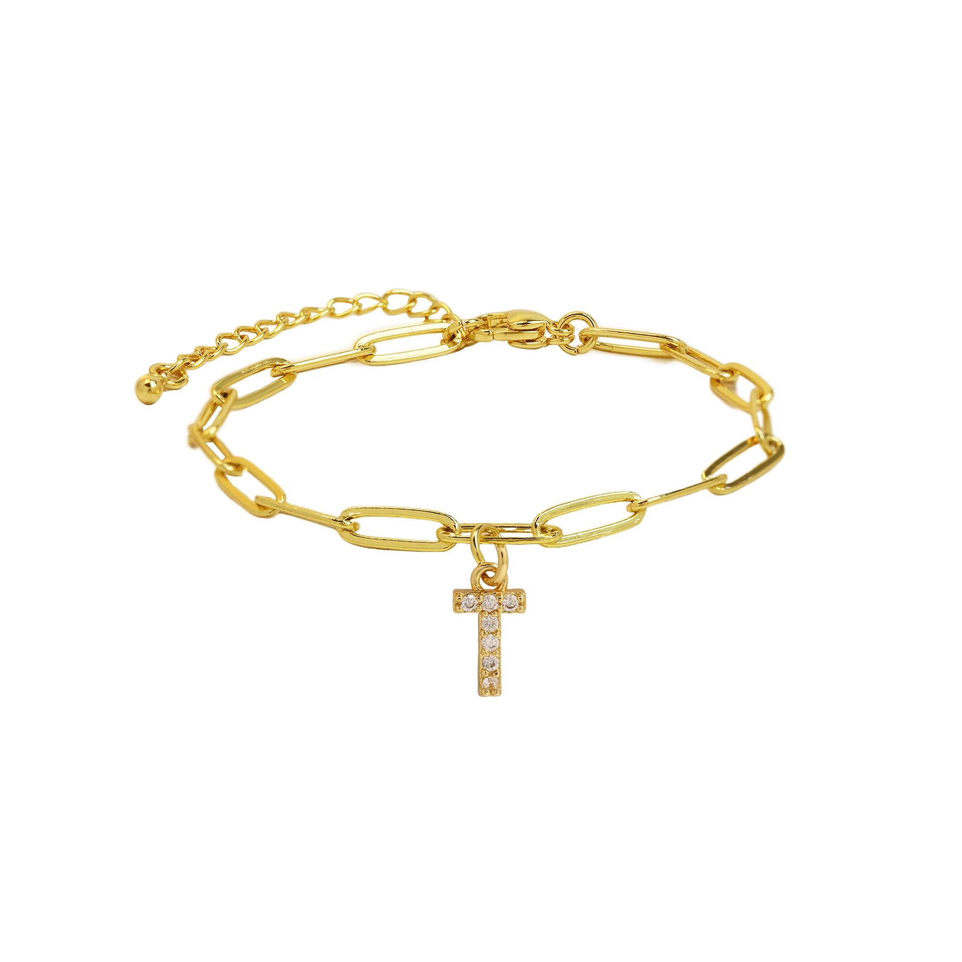 Jenessa Micro Inlay Letter Bracelet - T [YECUBTYA]