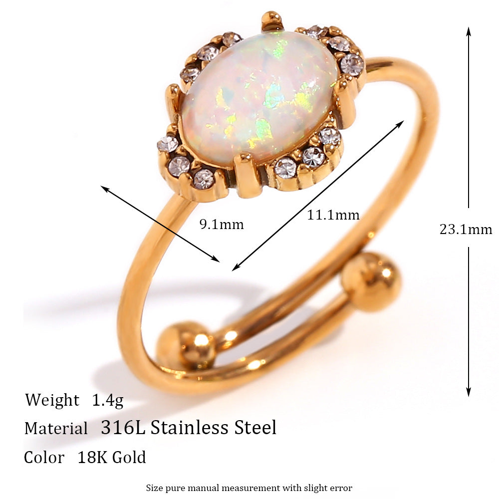 Aleksandra Opal Adjustable Ring - Adjustable Opal Oval Petal Ring - Gold White [YKLY0DBH]
