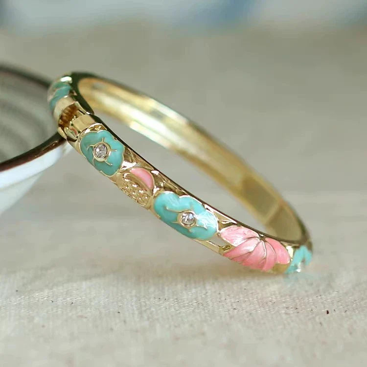 Sunshine Lotus Enamel Bracelet - Sky Blue Flower Pink Lotus