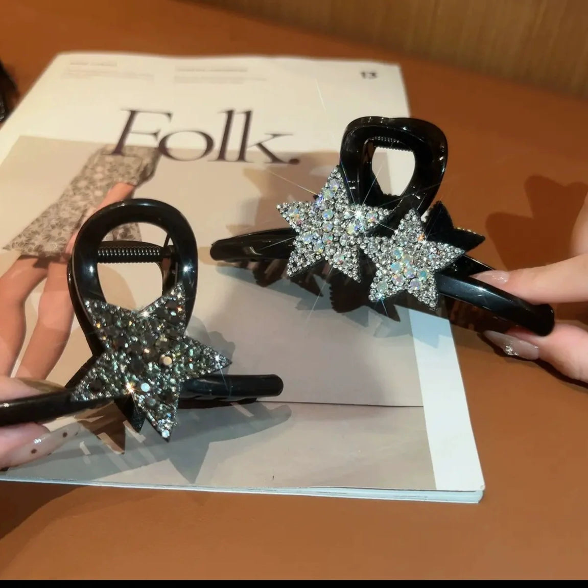 Kaycie Sparkling Star Claw Clip - Grey Small + Silver Large