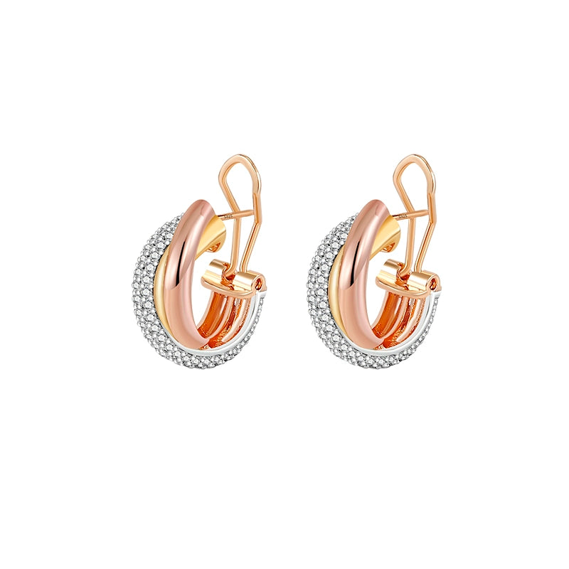 Xiomara Tri-Color Stud Earrings - Three-Ring Tri-Color Rhinestone Stud Earrings [CA1FYQKA]