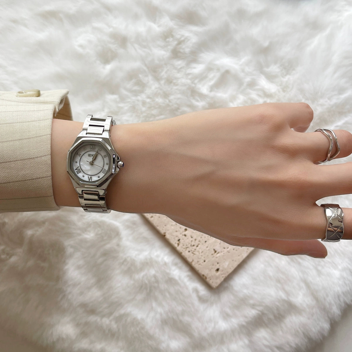 Aime Polished Steel Watch - Mother-of-pearl White [UU3S8JML]