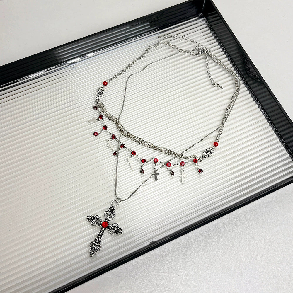 Yadira Dark Cross Choker - Cross Double Layer Necklace [YKPDITE6]