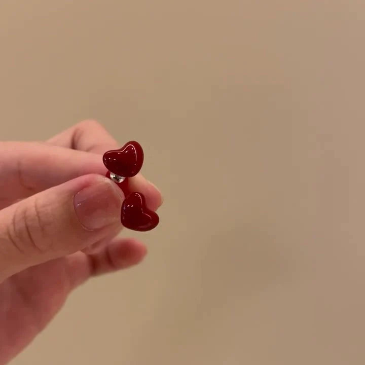 Jaimee Ruby Heart Studs - Red Petite Heart Earrings