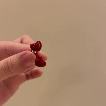 Jaimee Ruby Heart Studs - Red Petite Heart Earrings