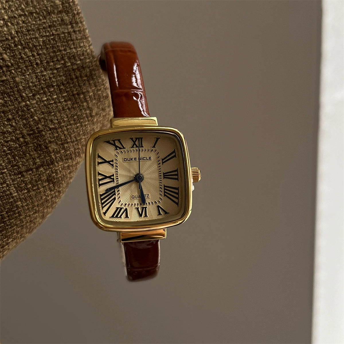 Adhira Vintage Square Watch - Brown Strap Gold Case Gold Dial [DACIPZ8Y]