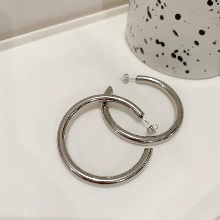 Sachi Classic Hoop Earrings - Silver Large 5cm
