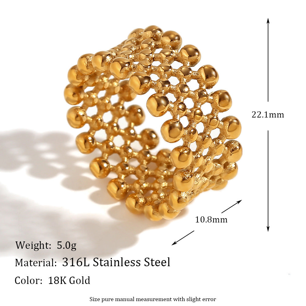 Avri Geometric Ring Collection - Small Bead Mesh Cross Ring - Gold - Size 7 [ELLDO4AJ]