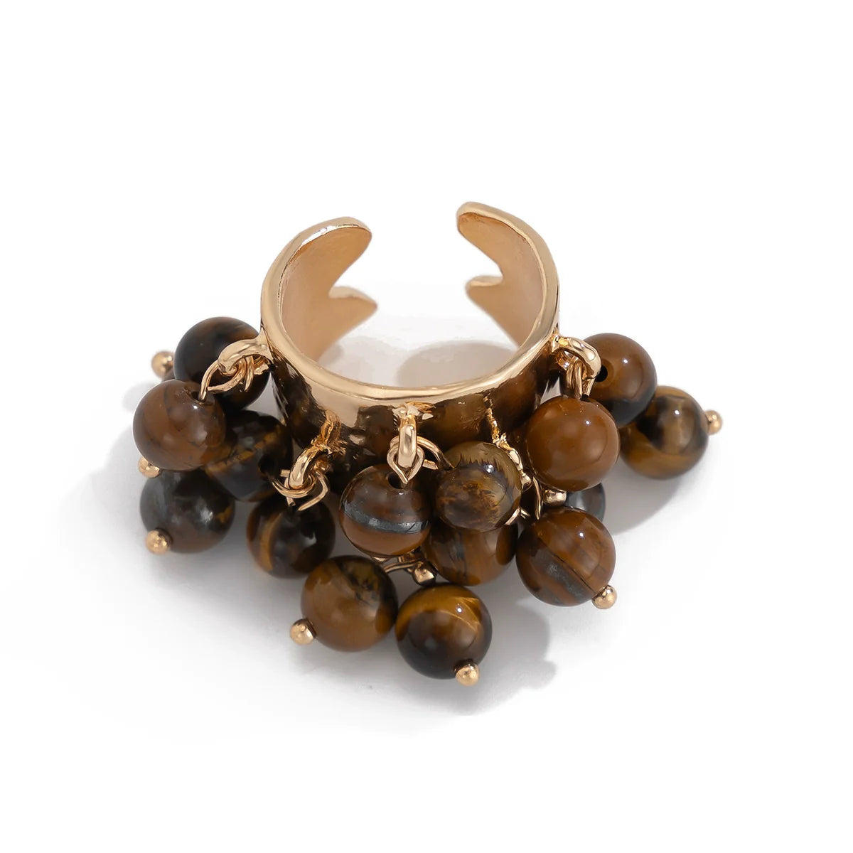 Aleina Chunky Beaded Open Ring - Artificial Tiger Eye