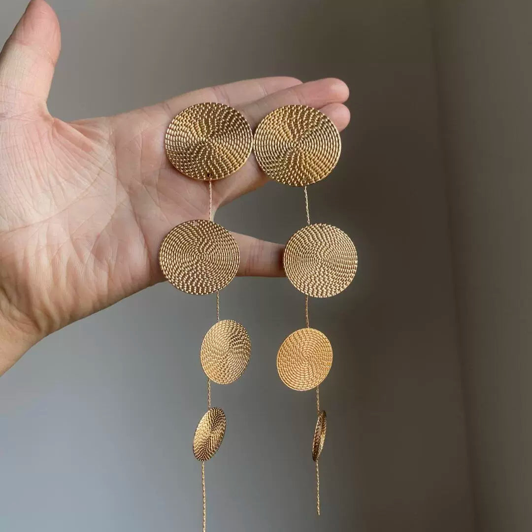 Keisha Celestial Disc Earrings - Round Long Earrings